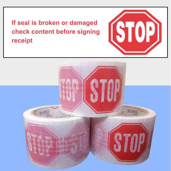 Stop Printed Packing Tape - Ecommerce Printed Tape - Security Seal Printed Packing Tape